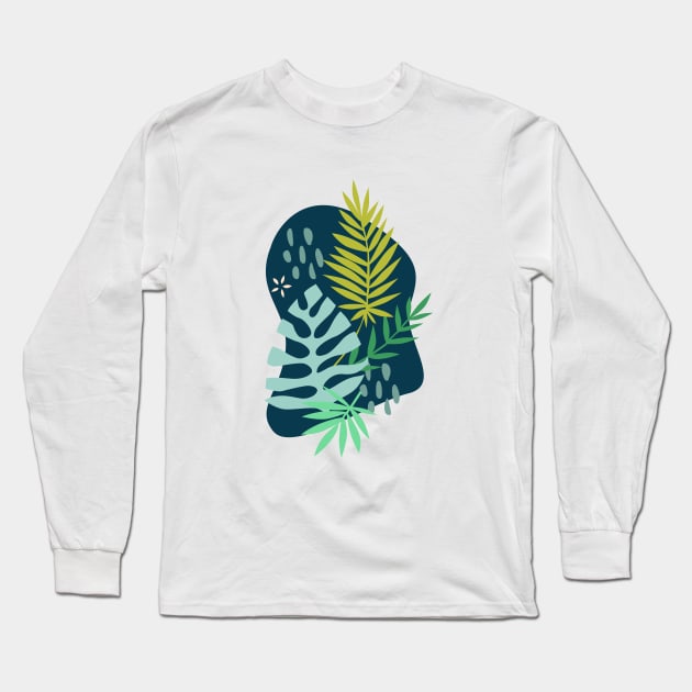 Tropical Leaves - Blue Long Sleeve T-Shirt by latheandquill
